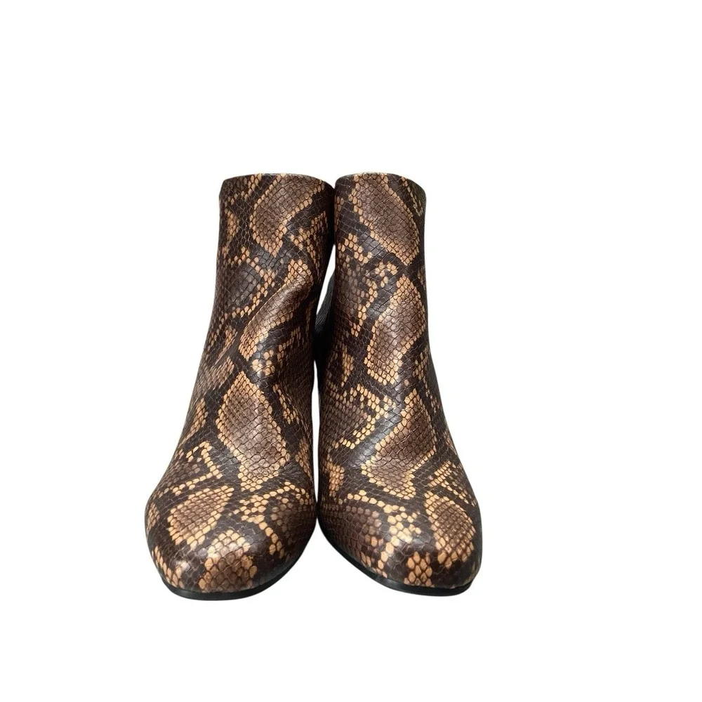 Anne Klein Ankle Booties GET IT Snakeskin Print Black Rust Women's Sz 8.5 w Heel